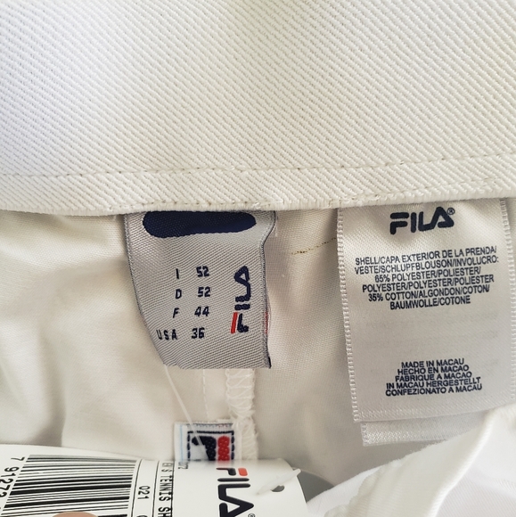 Men's FILA Stretch Button White Tennis Shorts Size 36. BRAND NEW NWT - Picture 4 of 6